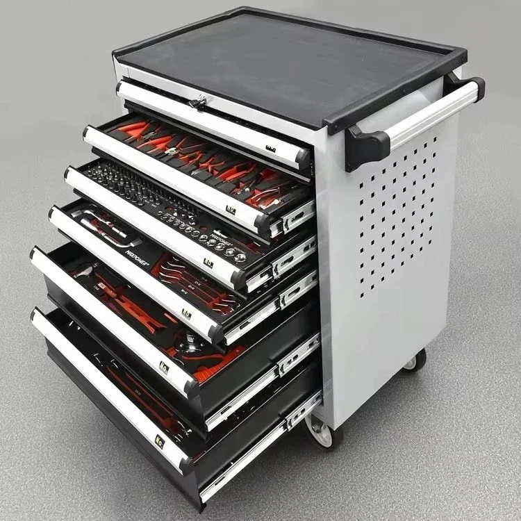Portable Mobile Multi-drawer Service Cart, Multifunctional Auto Repair Storage Cabinet