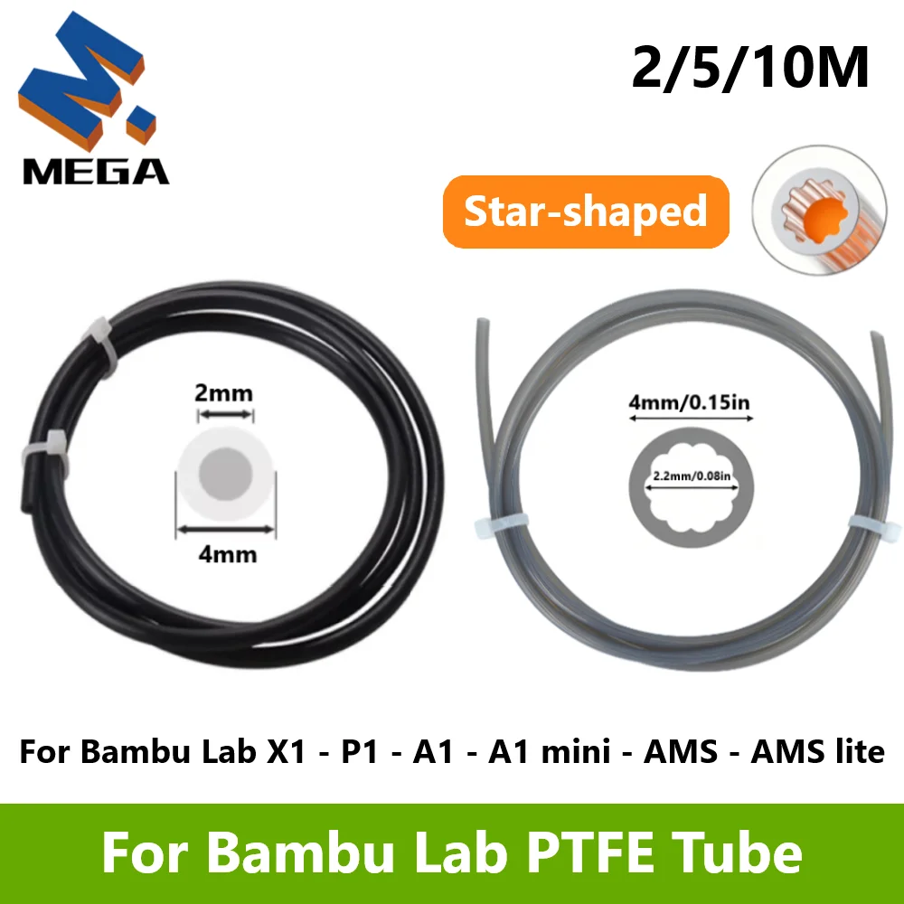 PTFE Tube for Bambu Lab X1/X1C/P1P/P1S/A1/A1 Mini/AMS/AMS Lite Teflonto Pipe 2/5/10M ID2mm OD4mm Bambu Lab Filament Parts