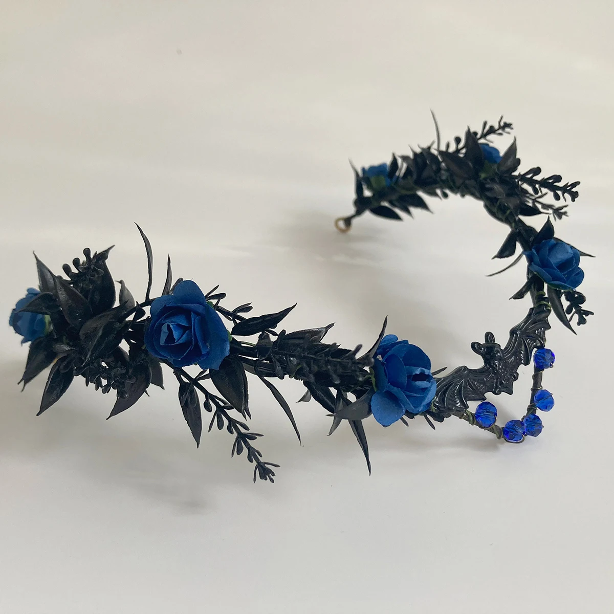 black gothic flower crown Goth tiara with the bat Vampire crown Witch headpiece Dark elven crown Gothic hair accessories