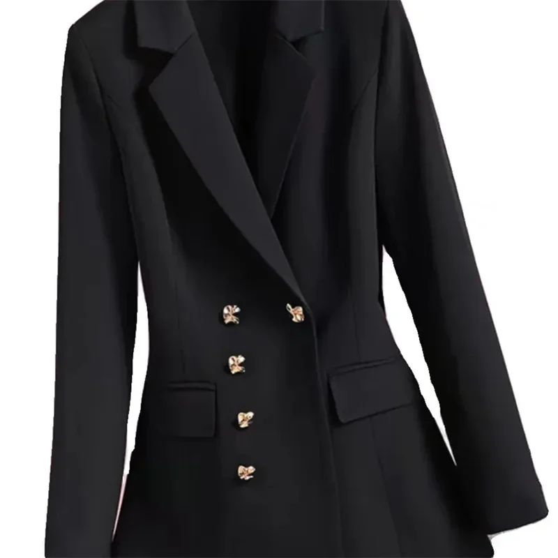 Pop Spring And Autumn New Blazer Receive Waist Suit Temperament Double-Row Suit Black Coat Women's Top