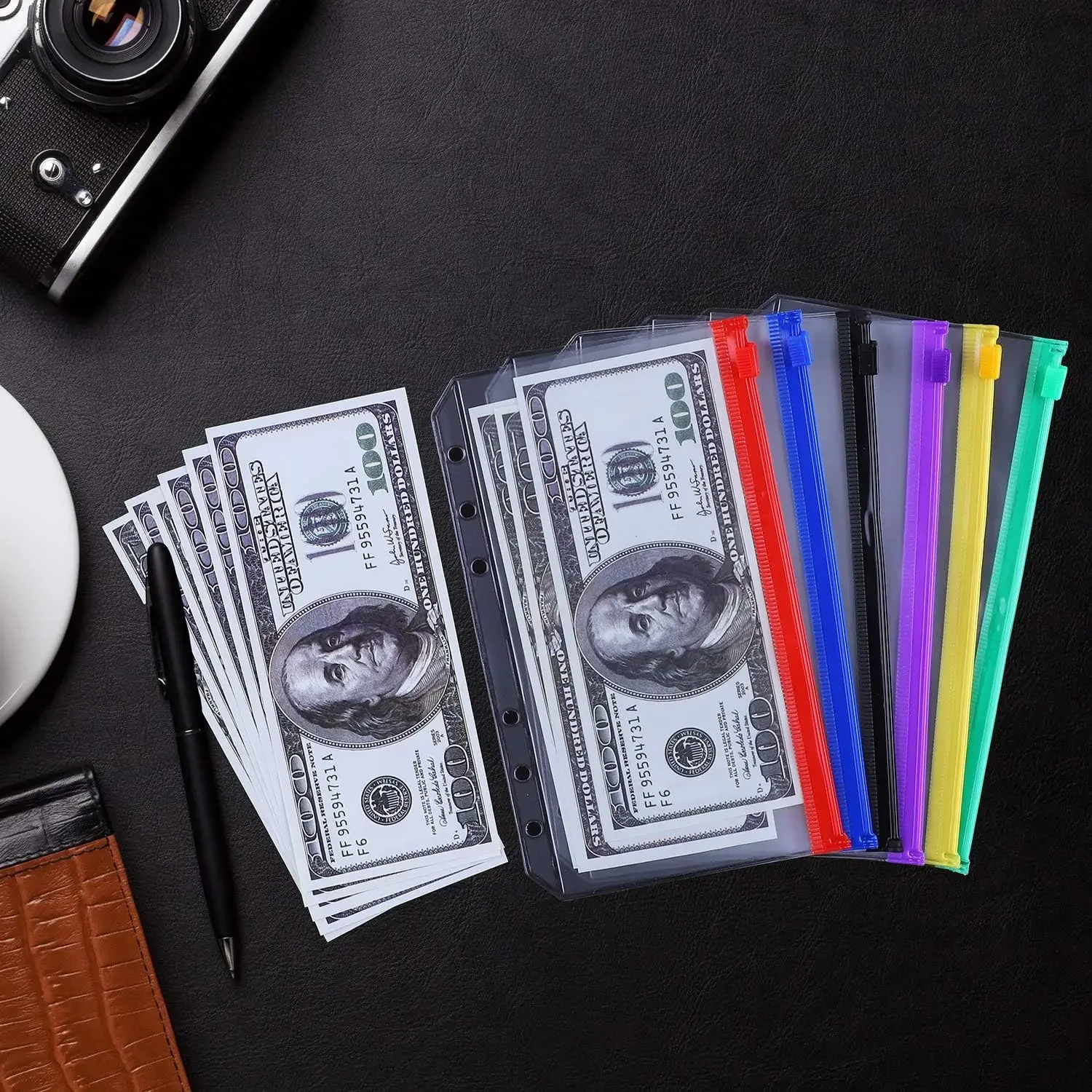 Binder Notebook Planner Zipper Budget Envelopes Loose Leaf Bag Waterproof For Binder Pockets PVC Cash 6-Hole for A6