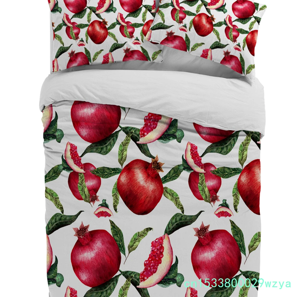 Home Textiles Bedding - Summer Fruit Red Pomegranate Green Leaf