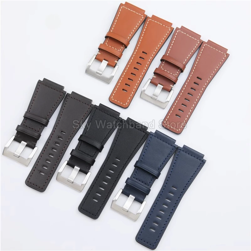 24 مللي متر نوعية ممتازة جلد البقر حزام الساعات ل بيل و روس بيل روس BR01 BR03 الرجال جلد طبيعي ساعة اكسسوارات #4