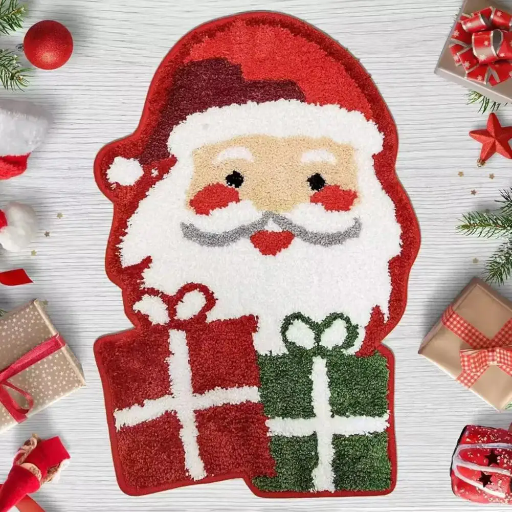 Festive Atmosphere Floor Mat Christmas-themed Bathroom Rug Festive Christmas Floor Mat Set with Xmas Tree for Room Bedroom