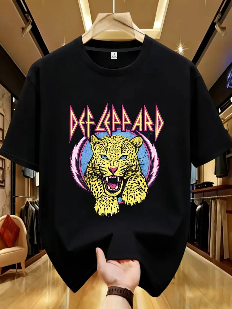 Def Leppard Adrenalize Leopard Men T-Shirt Unisex 100% Cotton Short Sleeve Y2k Oversized Tee Popular Streetwear Vintage Tops