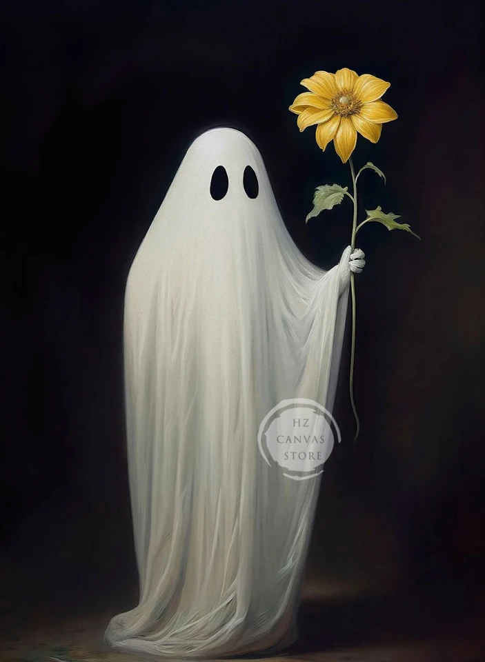Cute Ghost Wall Art Print Funny Vintage Ghost Portrait Halloween Poster Spooky Witch Canvas Art Print Gothic Home Decor Print, image 14