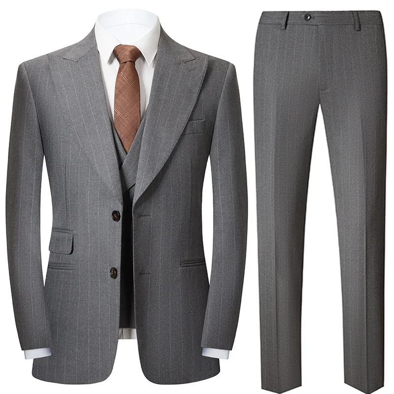 

KIDWHXR комплект костюма, мужской однобортный пиджак с длинными рукавами, мужской жилет с отложным воротником, прямые брюки, мужской полосатый наряд из трех предметов