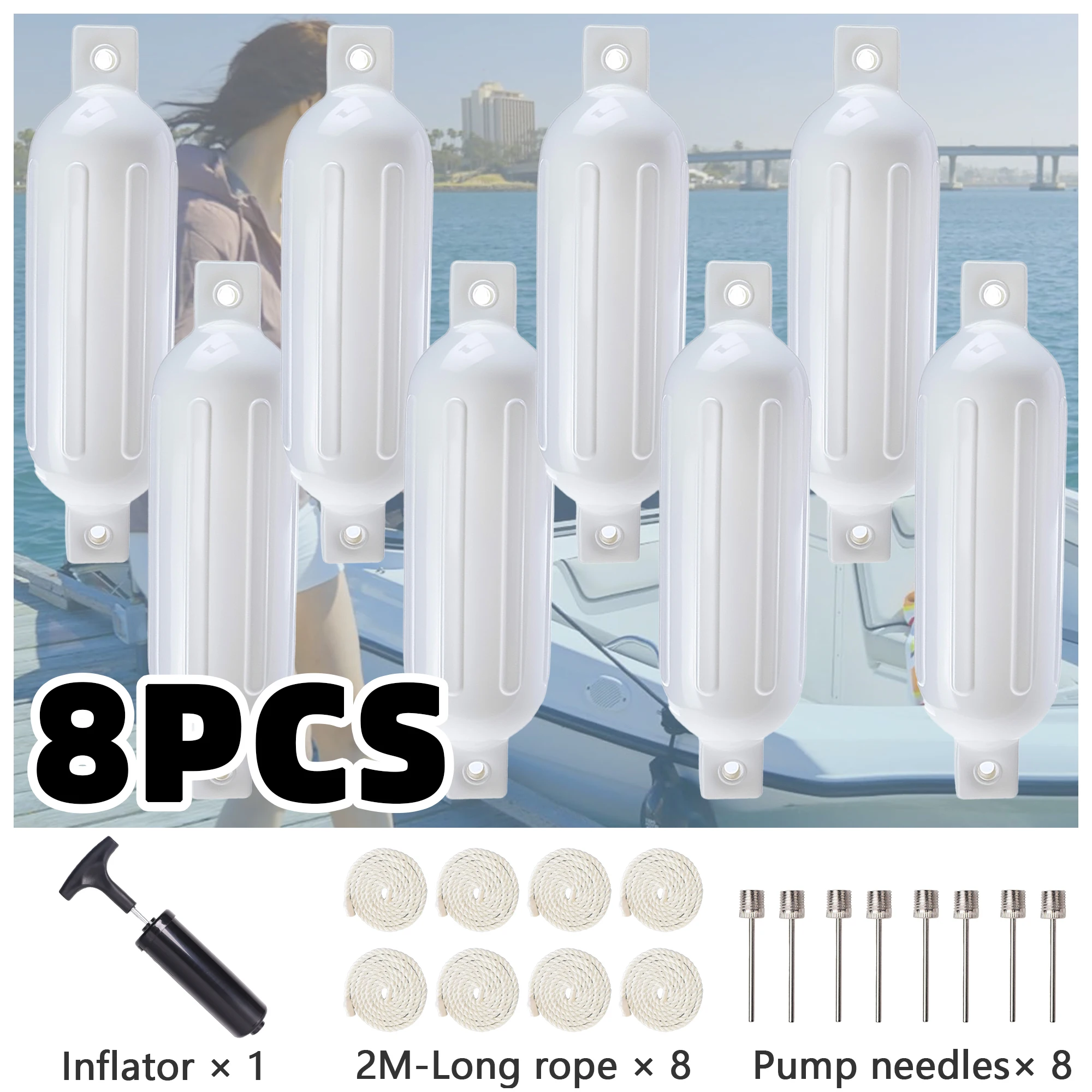 8pcs PVC Boat Fenders With Ropes, Needles, And Pump Inflatable Boat Bump Collision Ball Boat For Fender For Yachts, Bass Pontoon
