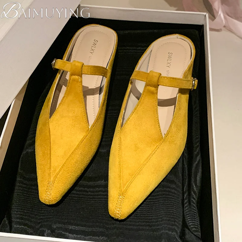 

Pointed Toe Women Slippers Heeled Sandals Mules Shoes Woman 2025 Trend Summer Shallow Casual Shoes Loafers Soft Leather Slides