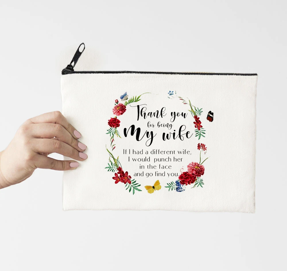 

Mother Day Printed Cosmetic Bags Thank You My Wife Party Makeup Bag Toiletries Organizer Pouch Purses Wedding Gifts