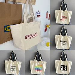 Foldable Canvas Outdoor Storage Shoulder Bag Reusable Women High Capacity Hand-held Organizer Supermarket Shopping Handbags