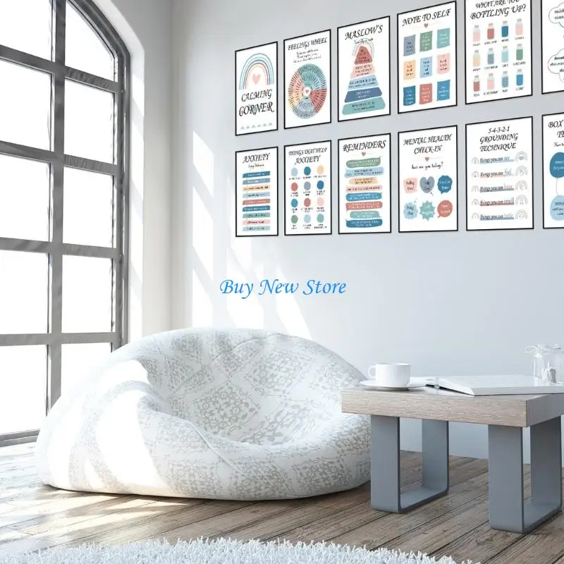 

20CE 12 Sheets Calming Corner Poster Inspirational Mental Health Poster Feeling Chart