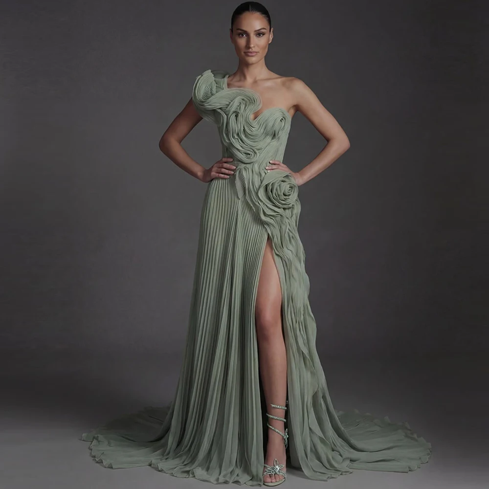 

Элегантное шифоновое вечернее платье со шлейфом, изысканное выпускное платье на одно плечо, модные платья с цветочным декором, индивидуальный пошив для особых случаев