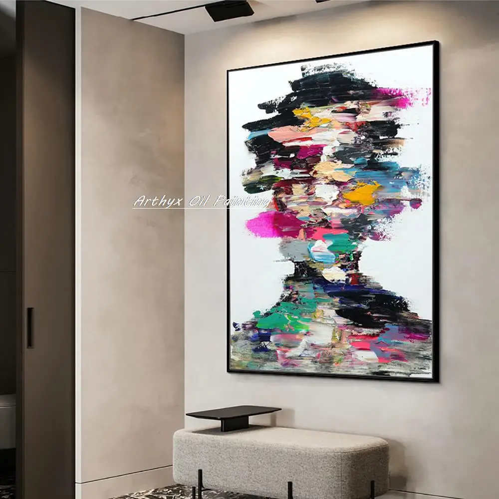 Arthyx Handmade Abstract Palette Knife Girl Oil Paintings On Canvas,Pop Art,Wall Pictures For Living Room,Modern Home Decoration