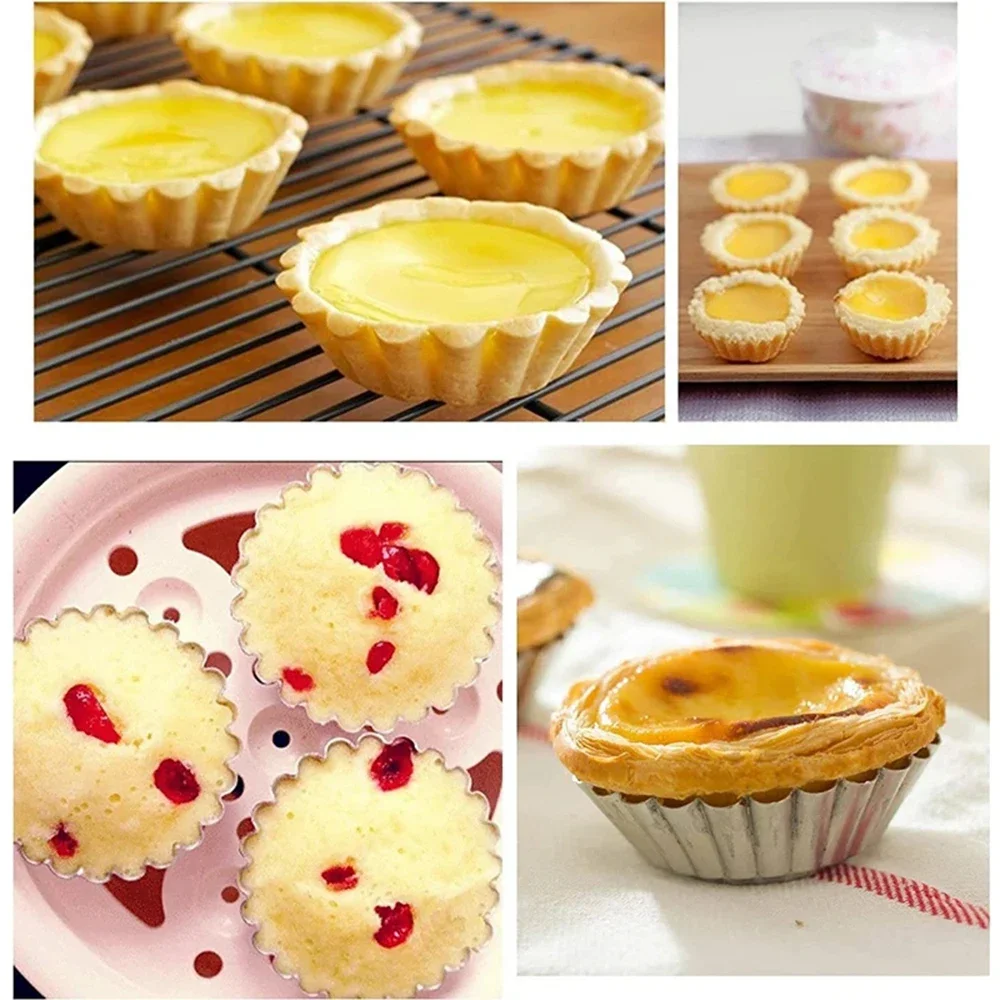 10 Pcs Reusable Stainless Steel Egg Tart Mold Baking Accessories Cookie Pudding Mould Mooncake Mold Pastry Tools Cake molds