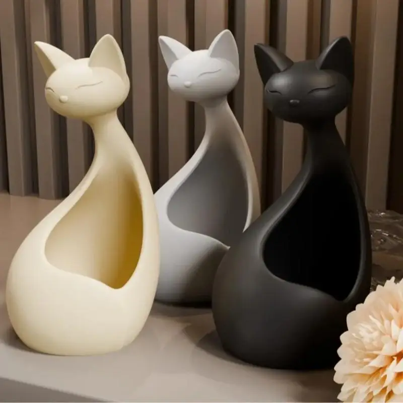 Nordic Minimalist Flowerpot Cat Shaped Planter: 3d Printed Ornament Dual-function Storage Case