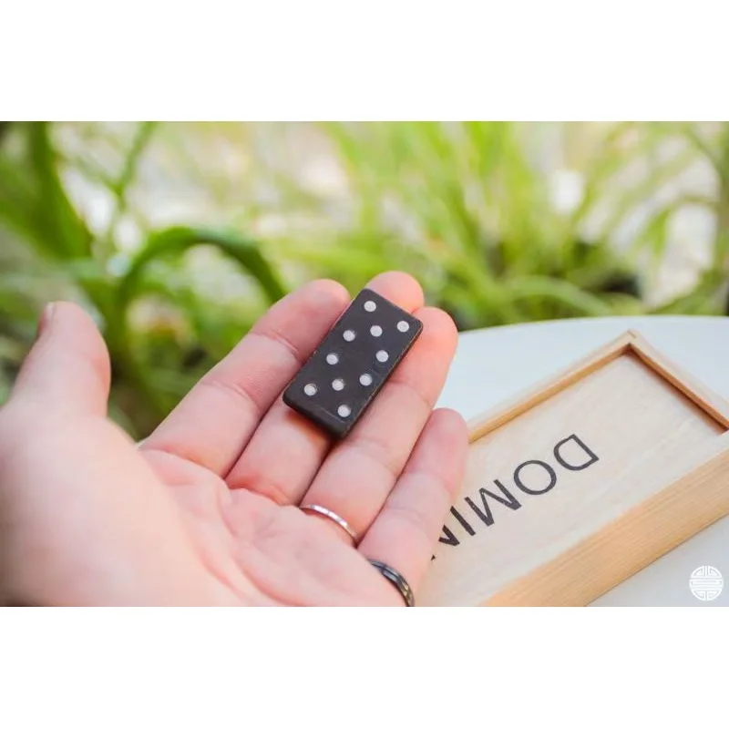 

28 Pieces Of Black Dominoes Wooden Board Game Party Puzzle Small Wooden Box Set Dominoes Entertainment Gambling Dominoes