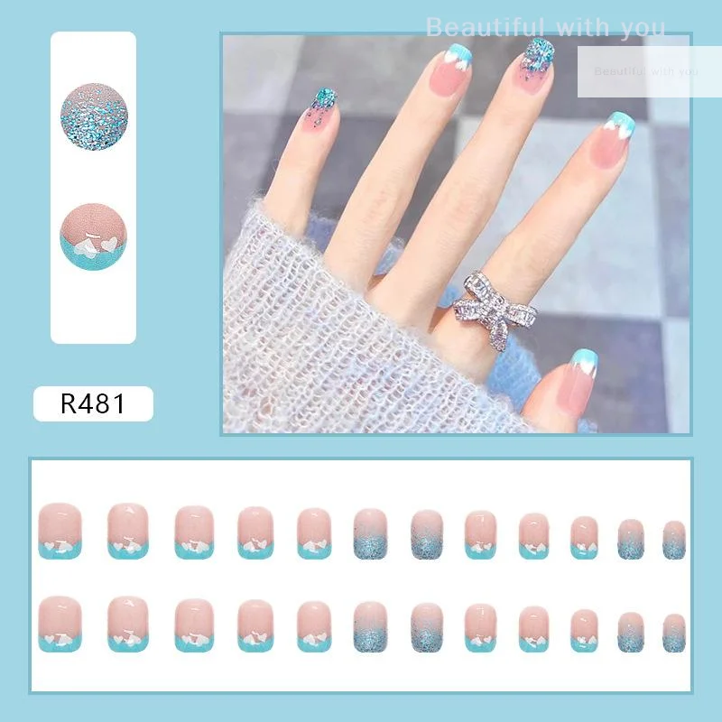 

"24Pcs Set of Detachable Korean Fresh False Nails, Press-On Full Cover Fake Fingernails, Nail Tips"