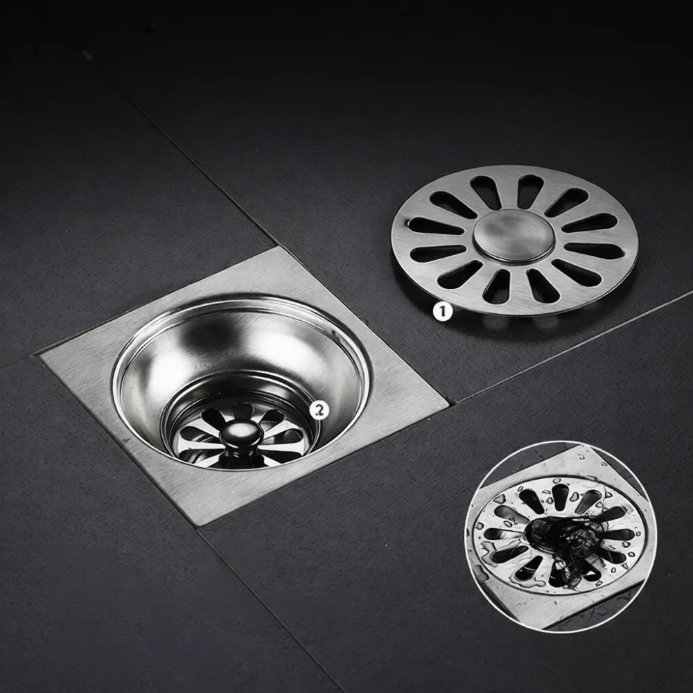 Stainless Steel Floor Drain Bathroom Balcony Laundry Anti Clog Drainage Filter Sewer Waste Grate Household Modern Accessory