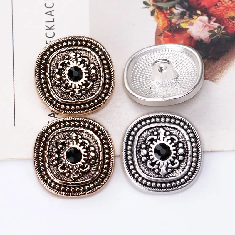 Vintage-Strass-Quadrat-Metallknöpfe, Schaftrücken mit schwarzem Edelstein, Gold- und Silberton, zum Basteln, Nähen, DIY, 6 Stück, Packung 18/23 mm – Detail 1