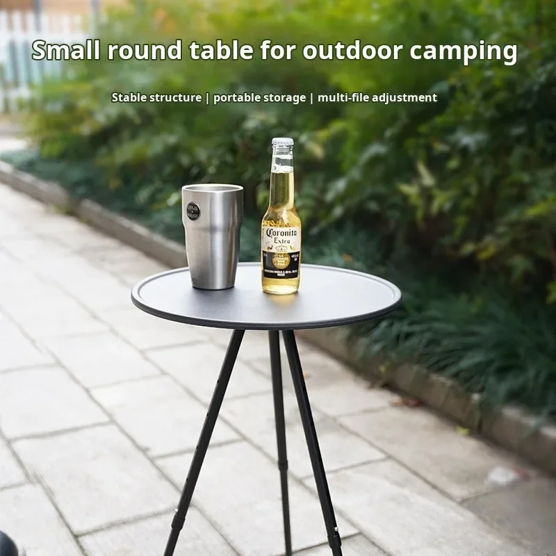 Outdoor Camping Cafe Coffee Table, Portable Tripod, Folding Table, Lightweight, Small Round Table, Wood Grain, Retro, Picnics