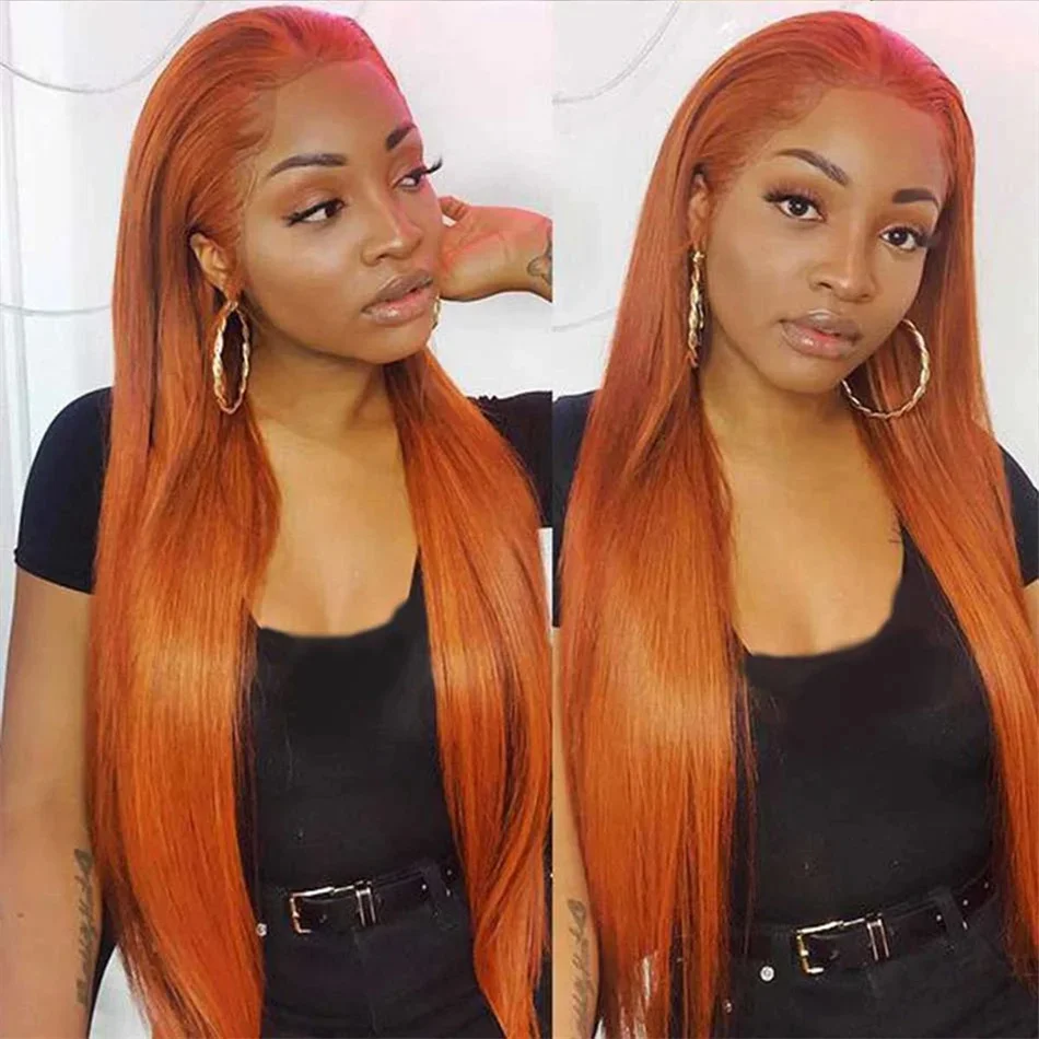 Ginger Orange Hd Lace Front Wig 13x6 13x4 Bone Straight Lace Frontal Glueless PrePlucked 100% Brazilian Human Hair Wigs On Sale