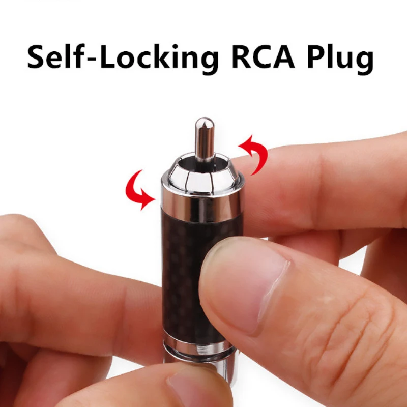 DIYLIVE 4-teiliger FuruTECH CF-102(R) Rhodinierter Kohlefaser-Stecker, RCA-Lotus-Kopf, lötfreies, selbstsicherndes Anschluss-Audiokabel