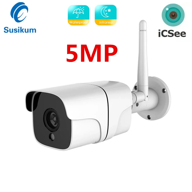 

5MP ICSee Outdoor WIFI IP Camera CCTV Security Protection Waterproof Wireless Bullet Camera Two Ways Audio