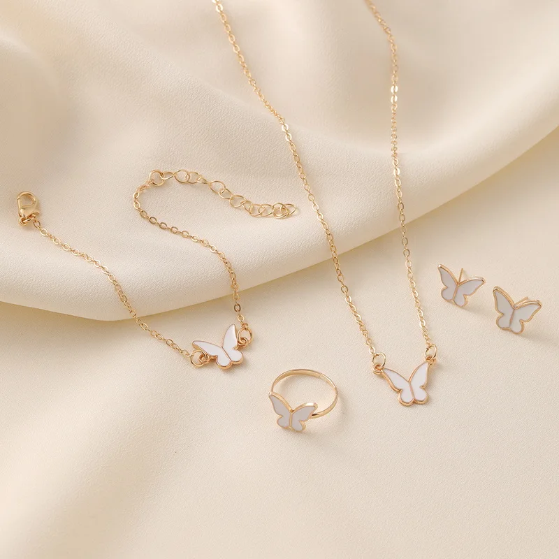5-teiliges Emaille-Schmuckset mit bunten Schmetterlingsanhängern, Armband, Ohrringen für Damen, romantische Kettenhalskette, Hochzeitsfeier-Charms – Detail 2