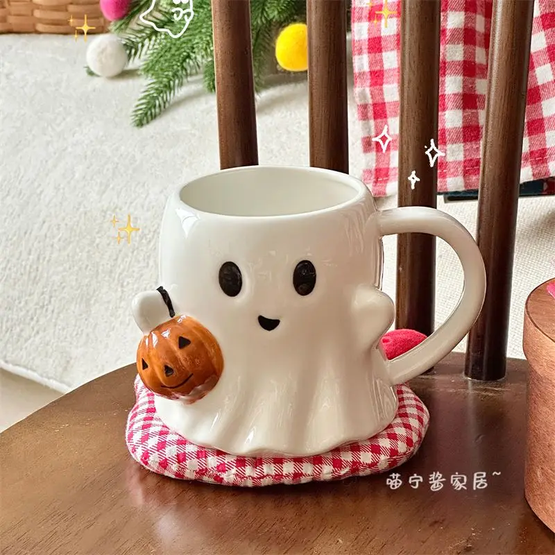 Cute Ghost Ceramic Coffee Mug 3D Halloween Milk Tea Cup Spooky Ghost Shape Mug Home Decor Novelty Gift for Friends Halloween