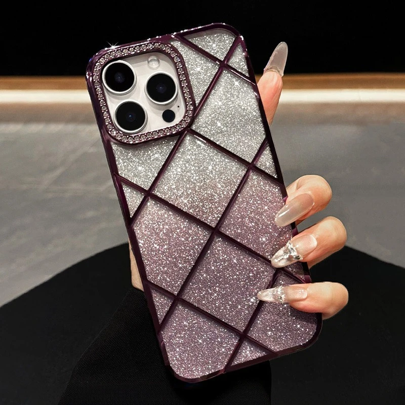 حافظة معين فاخرة لهاتف آيفون 13 16 لينغ الماس عدسة بريق واضح تصفيح غطاء ناعم آيفون 15 11 12 13 14 16 برو ماكس