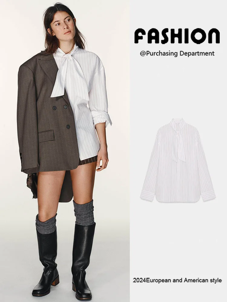 

Новая женская повседневная универсальная длинная шелковая накидка-шарф с воротником-стойкой в полоску, весна 2026, европейский стиль, модная