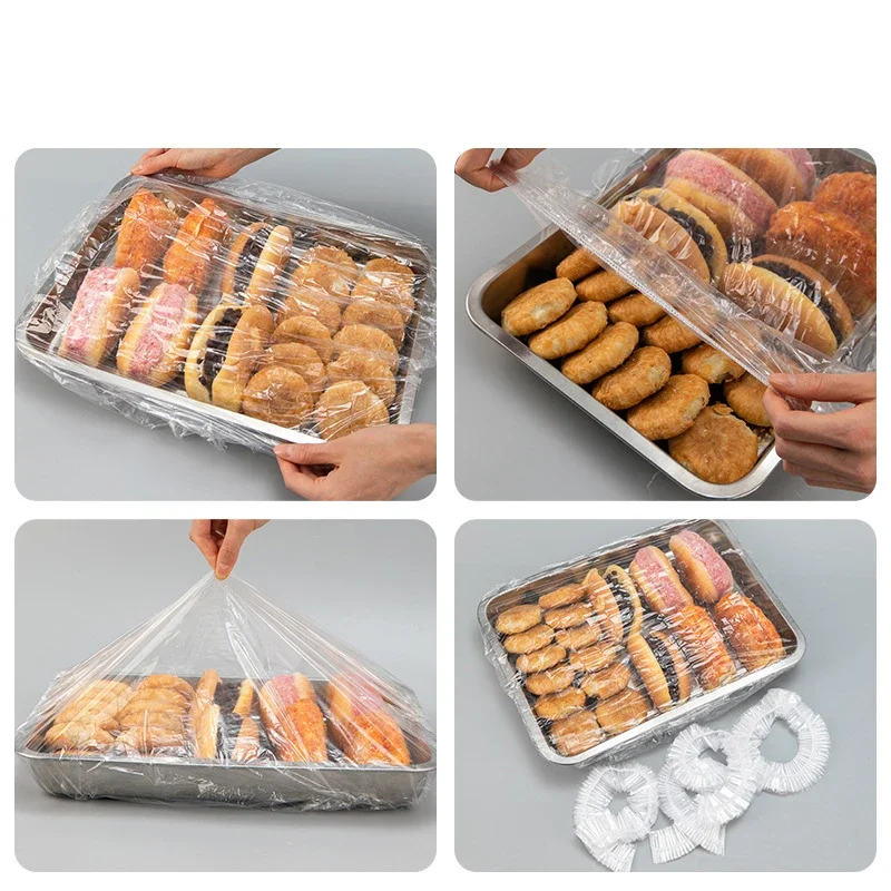 100pcs Cling Film Cover Cling Bag Elastic Mouth Disposable Food Grade Fresh-keeping Plastic Bag Kitchen Organizer