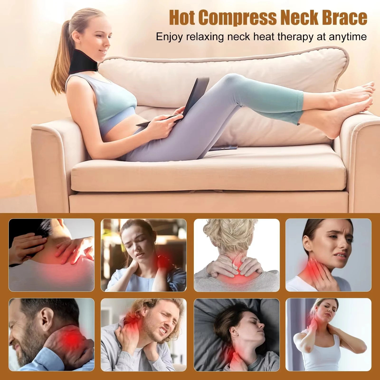 Electric Neck Heating Pad USB Heated Neck Wrap Hot Compress Neck Therapy Brace for Stiffness & Soreness Relief