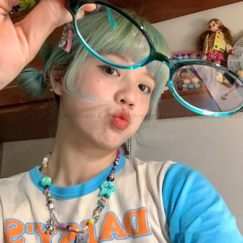 نظارات مضادة للضوء الأزرق للنساء ، بيضاوية ، مربعة ، ملونة ، إطار صغير ، نظارات كمبيوتر ، نظارات عتيقة ، جديدة ، Y2K