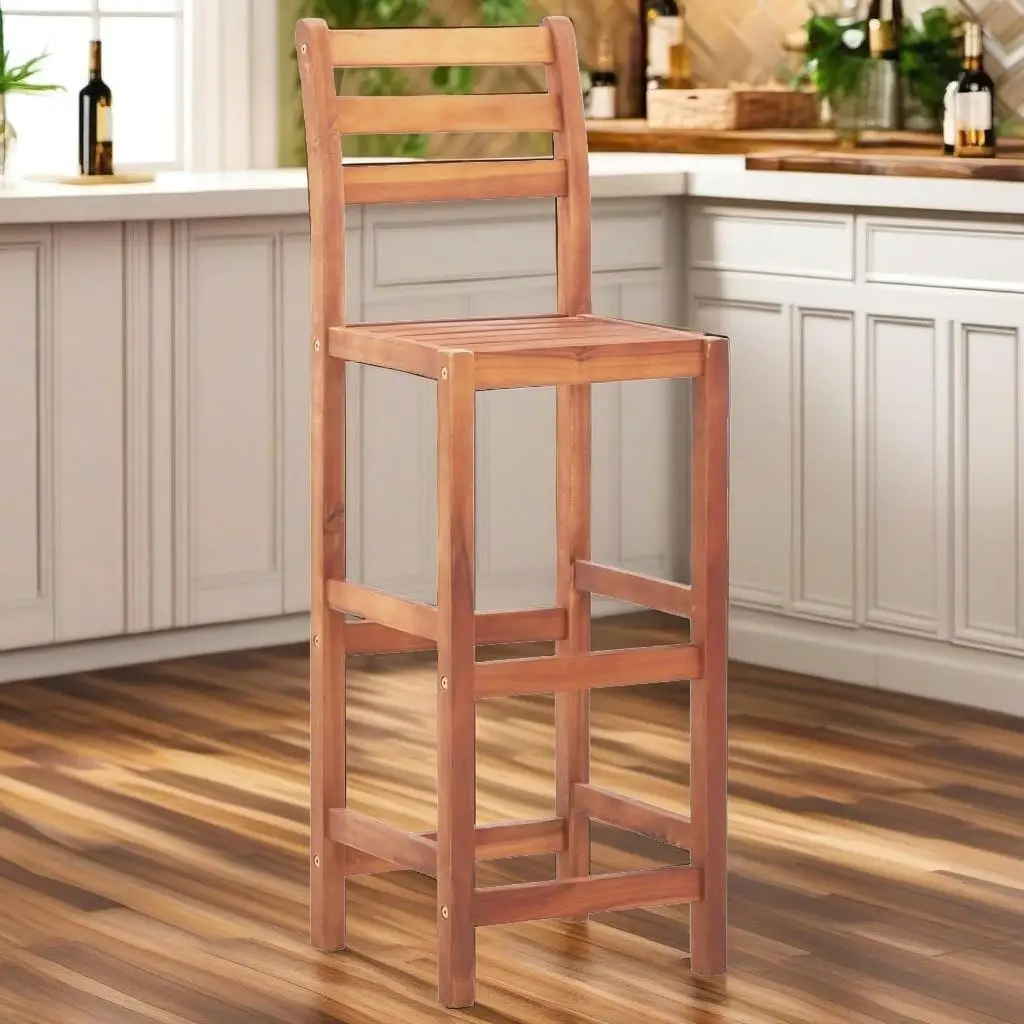 Set of 2 Solid Acacia Wood Bar Stools - Modern Design, Durable & Stylish Seating