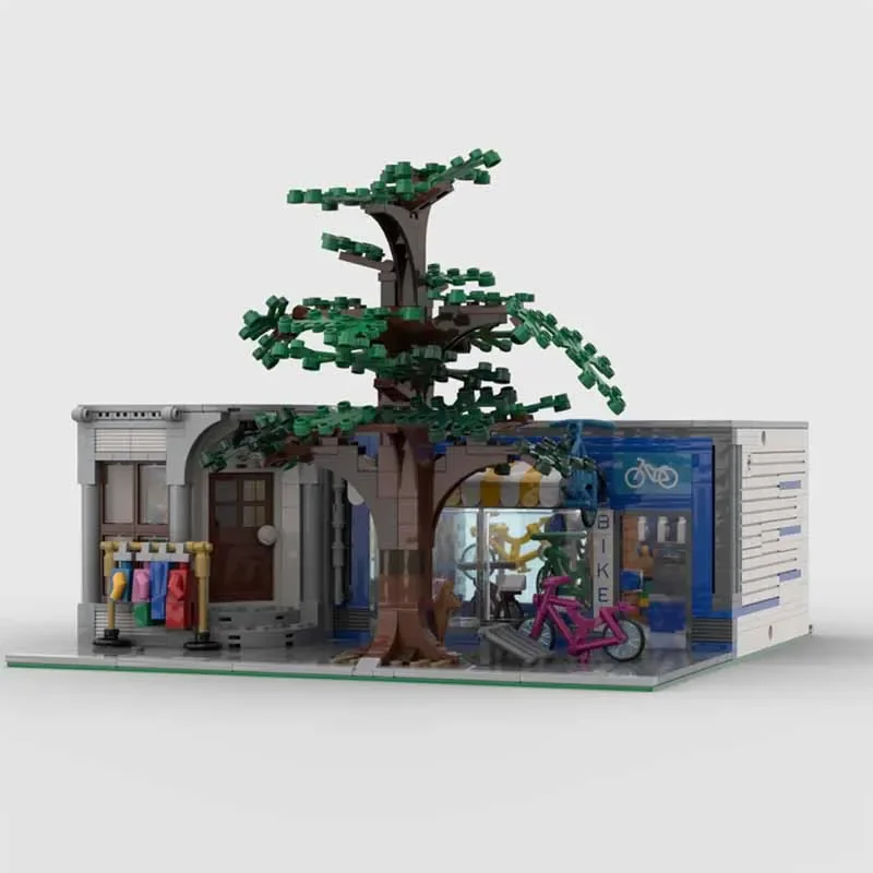 Popular Street View MOC Building Bricks Single Story Bicycle Store Modular Technology Gifts Holiday Assemble Children Toys Suit