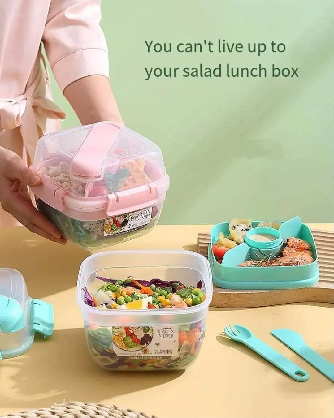 

Portable Sauce Fruit Bento Box Can Be Heated in the Microwave Outdoor Double Picnic Box Light Salad Lunch Box for Office Workers