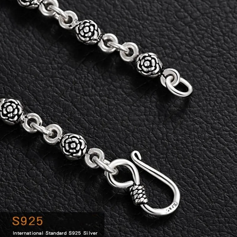 BOCAI S925 Sterling Silver Necklaces for Women Men New Fashion Double Side Roses O-chain Pure Argentum Jewelry