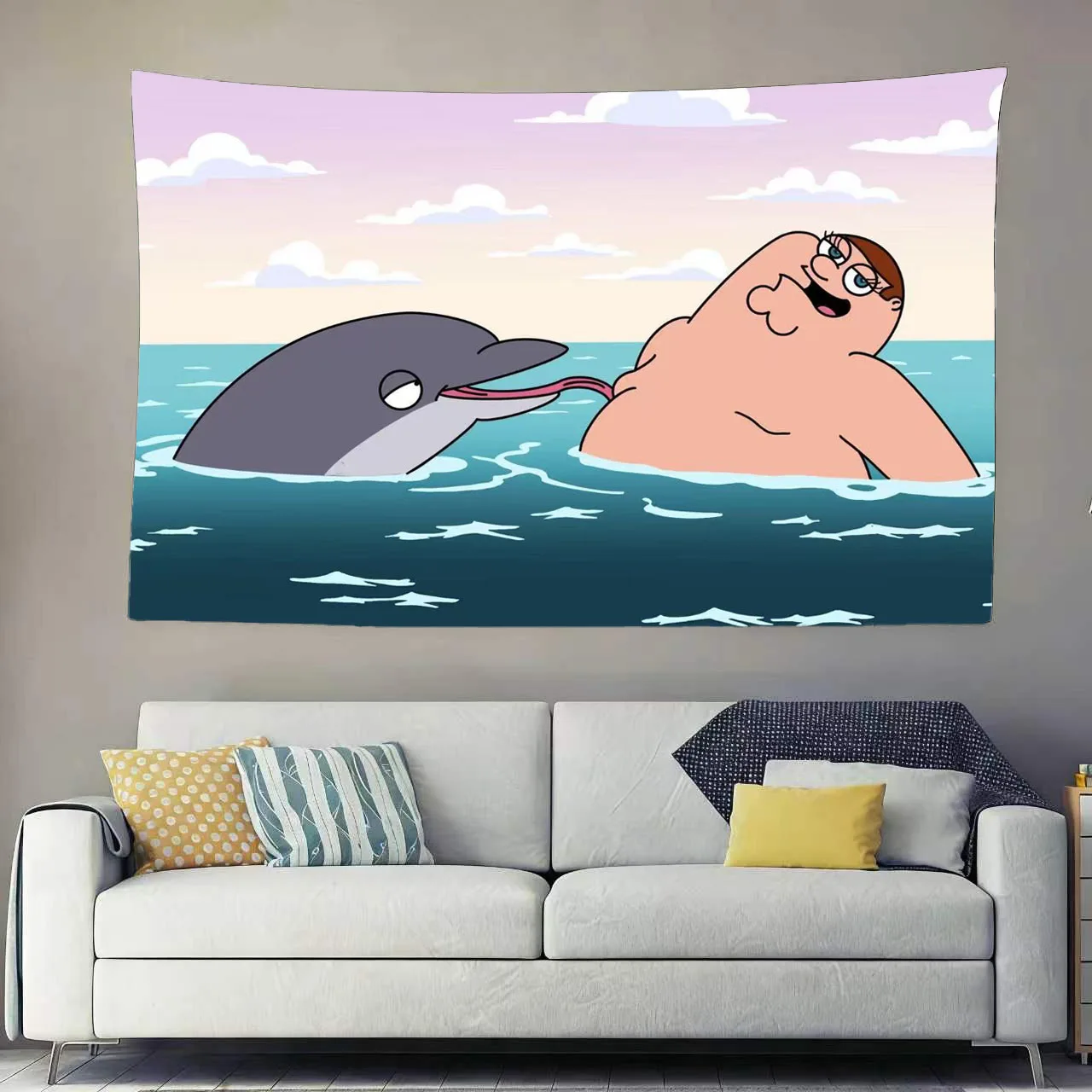 Peter Griffin bedruckter Wandteppich, lustiger Meme-Wandbehang, ästhetischer Hintergrundstoff für die Dekoration von Wohnheimen und Häusern