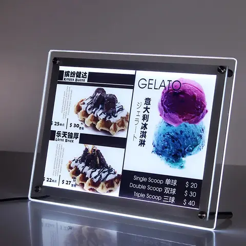 Ultra-thin LED Magnetic Advertising Light Box Crystal Acrylic Lightbox Restaurant Menu Screen Illuminated Poster Display Boards