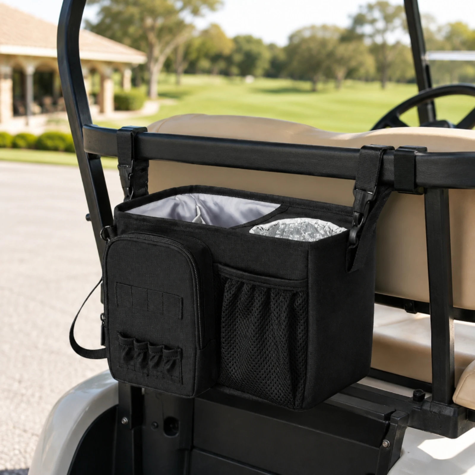 Hanging Golf Cart Storage Bag Adjustable Golf Cart Bag with Insulated Section Sturdy Wear-Resistant for Golfers