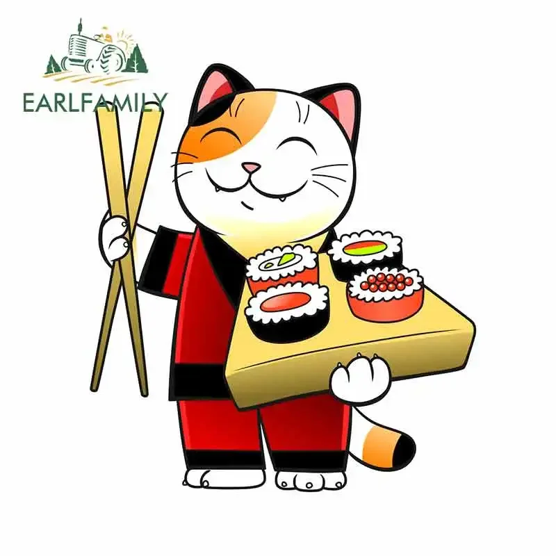 EARLFAMILY 13c x 11.8cm For Lucky Cat Cartoon Car Stickers Auto Car Assessoires Decal Occlusion Scratch Refrigerator Decoration