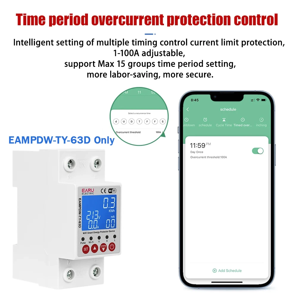 Imagem -04 - Tuya Wifi Medidor de Energia Inteligente Medidor de Energia Kwh Vazamento de Terra sobre sob Tensão Protetor Dispositivo Relé Interruptor Disjuntor 2p 63a 230v