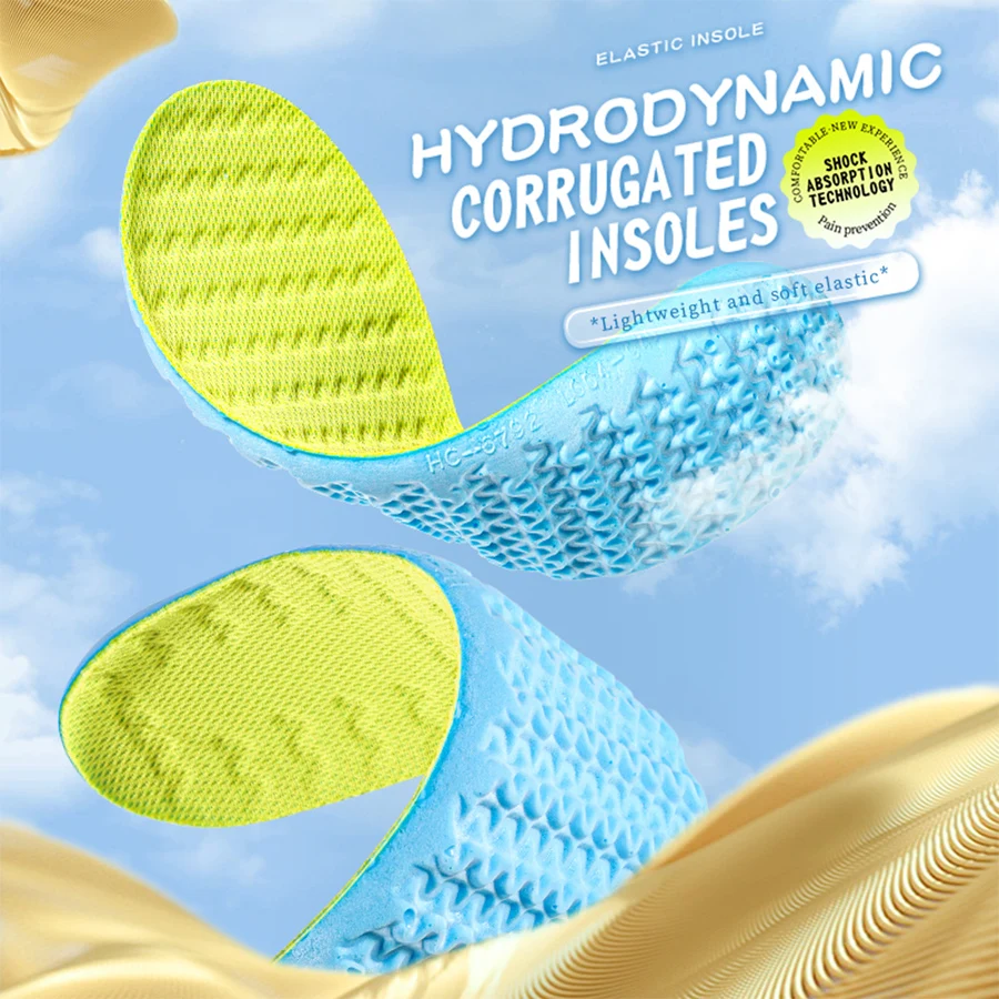 Plantilla deportiva de ondulación de agua, absorción de impacto, elástica, transpirable, especial, zapatillas de deporte de PU, súper suave, plantilla de coco engrosada, Verano