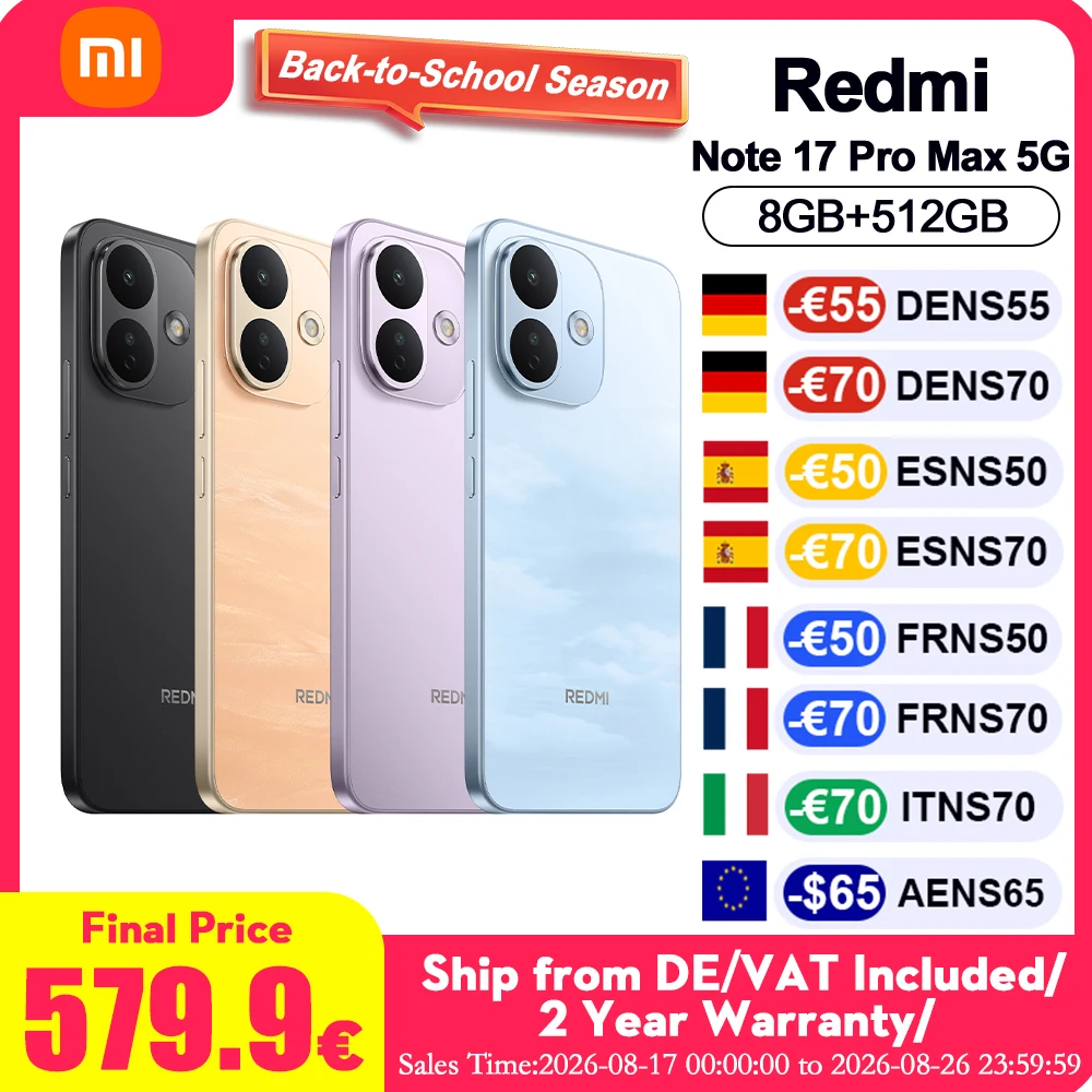 Versión Global REDMI Note 17 Pro Max 5G NFC, Teléfono con Pantalla AMOLED CrystalRes de 6.83 Pulgadas y 1.5K, Batería de 9210 mAh con HyperCharge de 100W, Smartphone