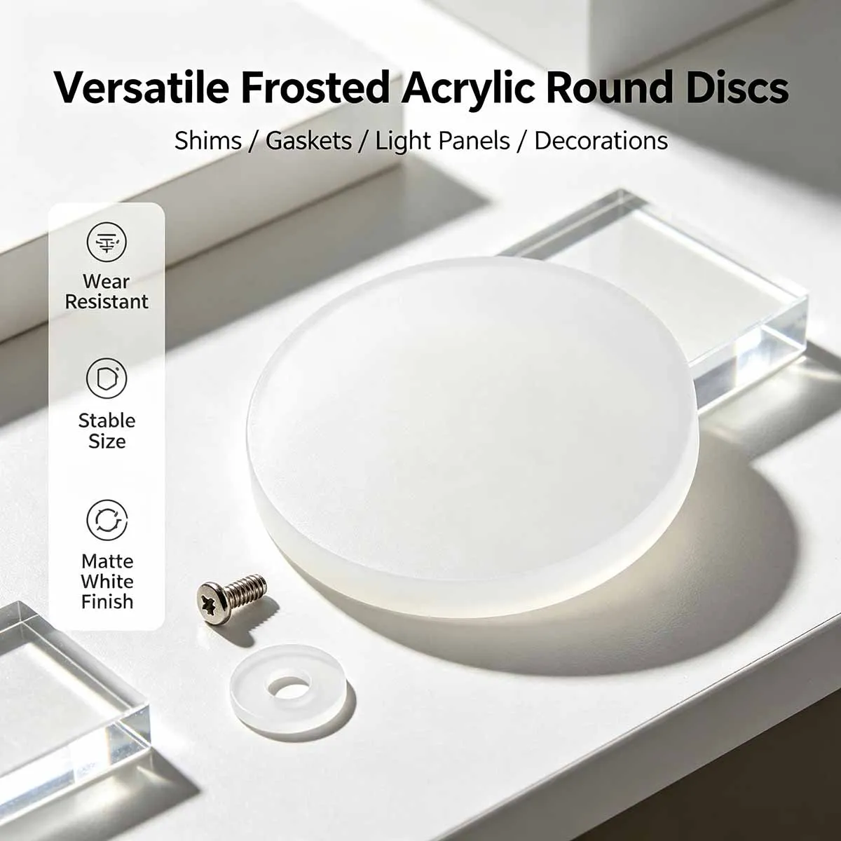 Frosted White Acrylic Round Light Panel Double Sided Matte LED Diffuser Disc OD 5.5cm–59.5cm 1mm 1.2mm Custom Size Available
