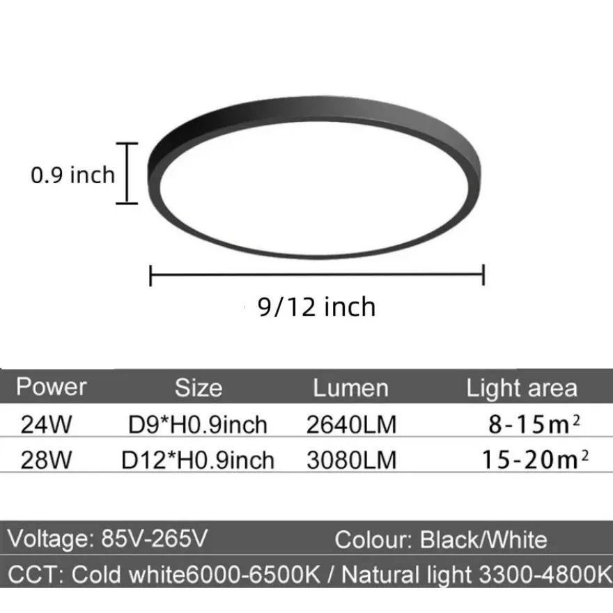 Lampu plafon LED cerdas 0.9 inci, lampu langit-langit ultra-tipis untuk ruang tamu kamar tidur, perlengkapan pencahayaan dapat diredupkan dengan remote Control