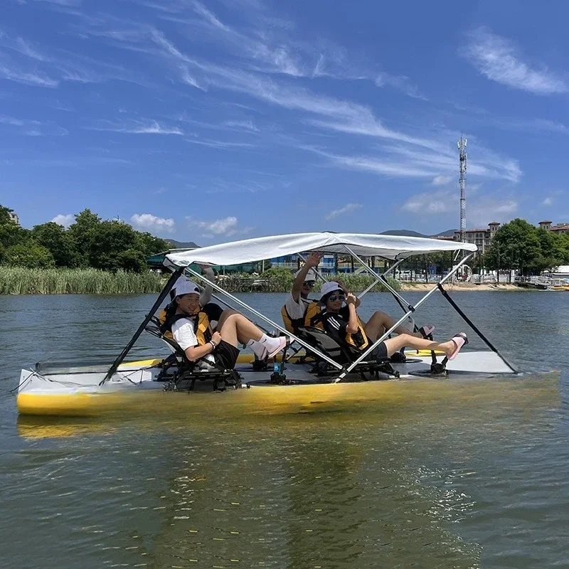 four-person pedal boat, water inflatable surfboard, scenic boat with awning, widened multi-person flipper boat