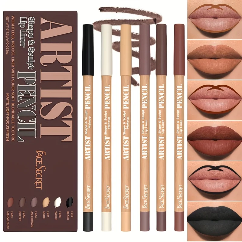 6 pezzi/set Nuovo set di penne per labbra Set di matite per labbra opache impermeabili per trucco: cosmetici di lunga durata, durevoli e facili da colorare